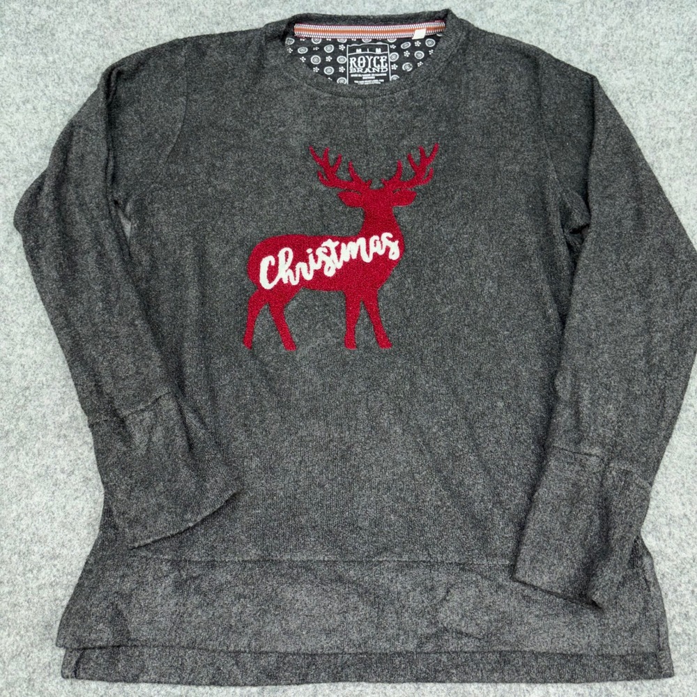 Royce Brand Christmas Reindeer Sweater Womens Medium Gray Holiday Long Sleeve
